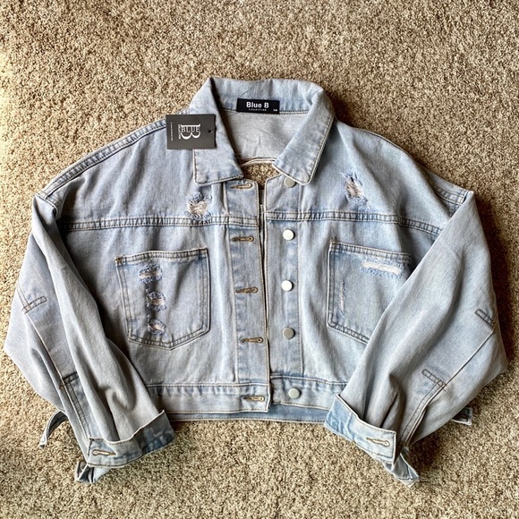 Distressed cropped bling denim jacket - Picture 4 of 4